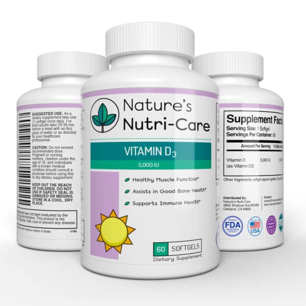 Nature's Nutri-Care Vitamin D3 Supplement - 5,000 IU - 60 Softgels - Healthy Muscle and Good Bone Health