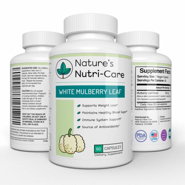 Nature's Nutri-Care Pure White Mulberry Leaf Extract - 500 mg - 60 Capsules - Weight Loss and Immune System Supplement - Made in USA Supplement Facts
