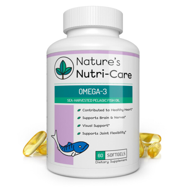 Nature's Nutri-Care Omega 3 Fish Oil - 1000 mg - 60 Softgels - Burpless Fish Oil - EPA and DHA - Sea Harvested Pelagic Fish Oil Supplement