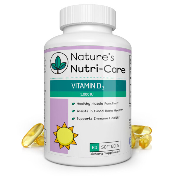Nature's Nutri-Care Vitamin D3 Supplement - 5,000 IU - 60 Softgels - Healthy Muscle and Good Bone Health