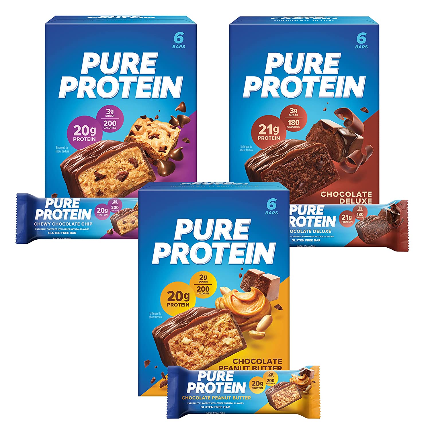 Pure Protein Bars, High Protein, Nutritious Snacks to Support Energy, Low  Sugar, Gluten Free, Chocolate Deluxe, 1.76 oz., 12 Count(Pack of 1)