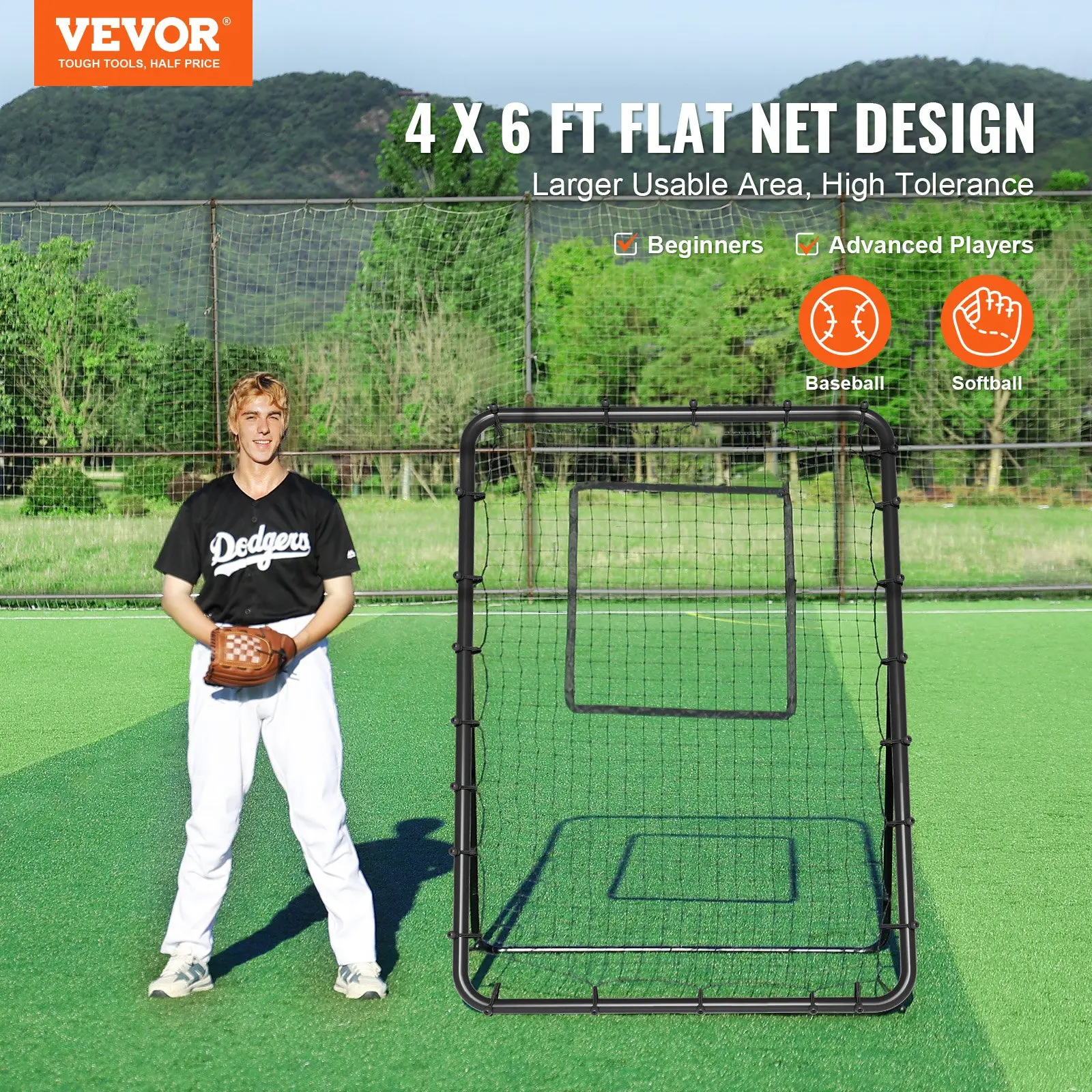VEVOR Baseball And Softball Rebounder Net, 4 x 6 Feet PitchBack Baseball Nest for Pitching and Fielding Training, Pitch Return Trainer Rebound Net with Pitching Target, 4 Adjustable Angles - Image 11