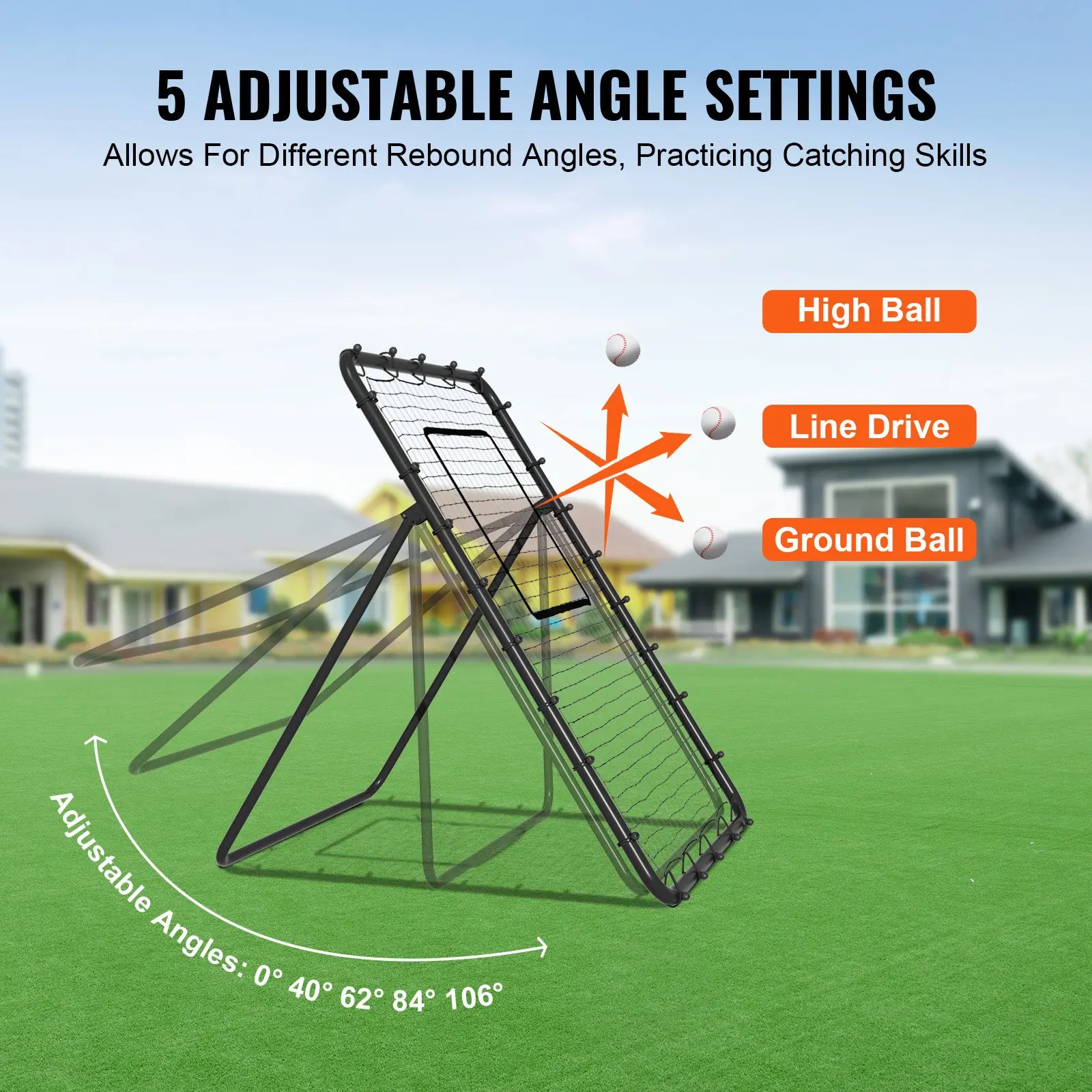 VEVOR Baseball And Softball Rebounder Net, 4 x 6 Feet PitchBack Baseball Nest for Pitching and Fielding Training, Pitch Return Trainer Rebound Net with Pitching Target, 4 Adjustable Angles - Image 12