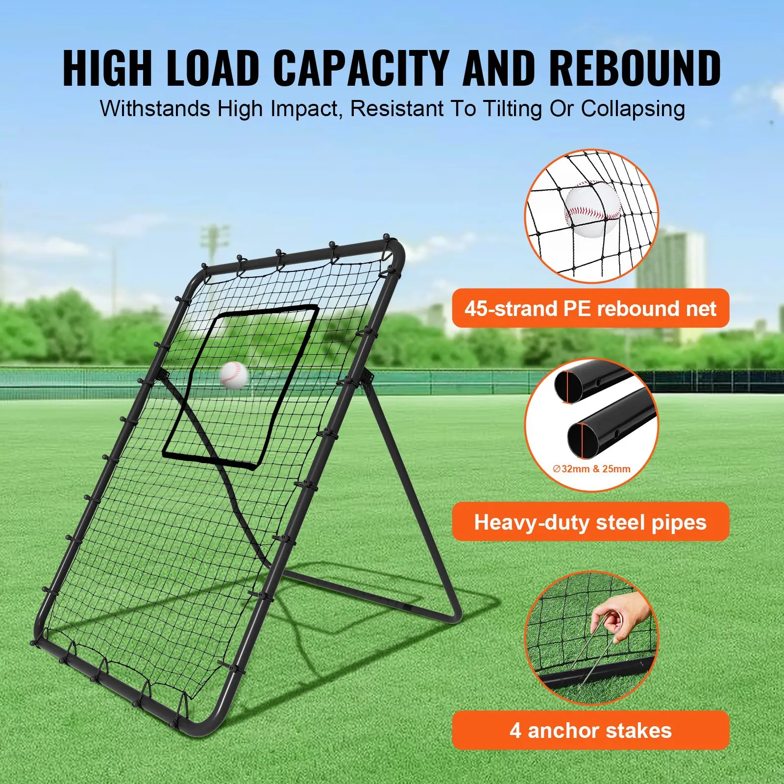 VEVOR Baseball And Softball Rebounder Net, 4 x 6 Feet PitchBack Baseball Nest for Pitching and Fielding Training, Pitch Return Trainer Rebound Net with Pitching Target, 4 Adjustable Angles - Image 14