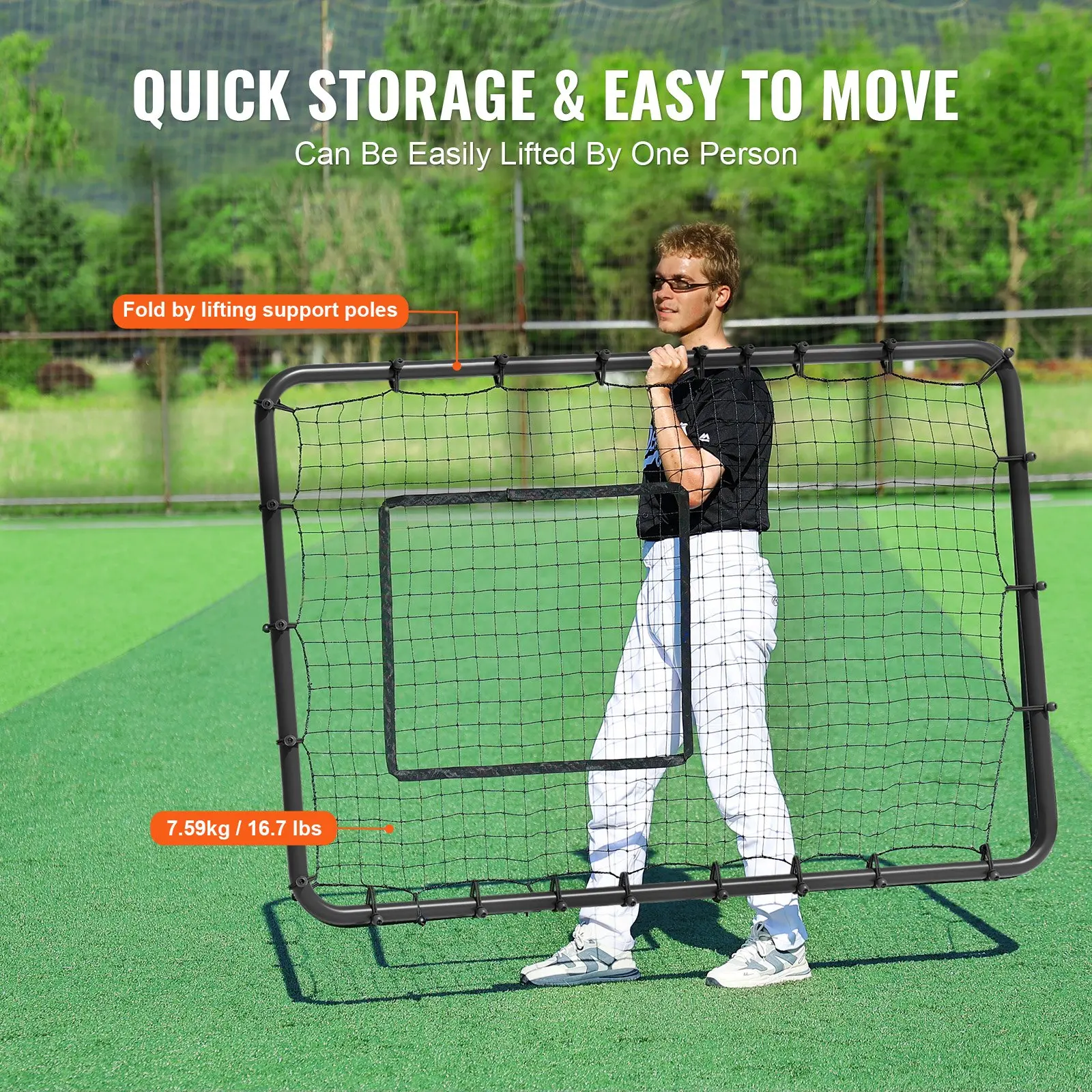 VEVOR Baseball And Softball Rebounder Net, 4 x 6 Feet PitchBack Baseball Nest for Pitching and Fielding Training, Pitch Return Trainer Rebound Net with Pitching Target, 4 Adjustable Angles - Image 15