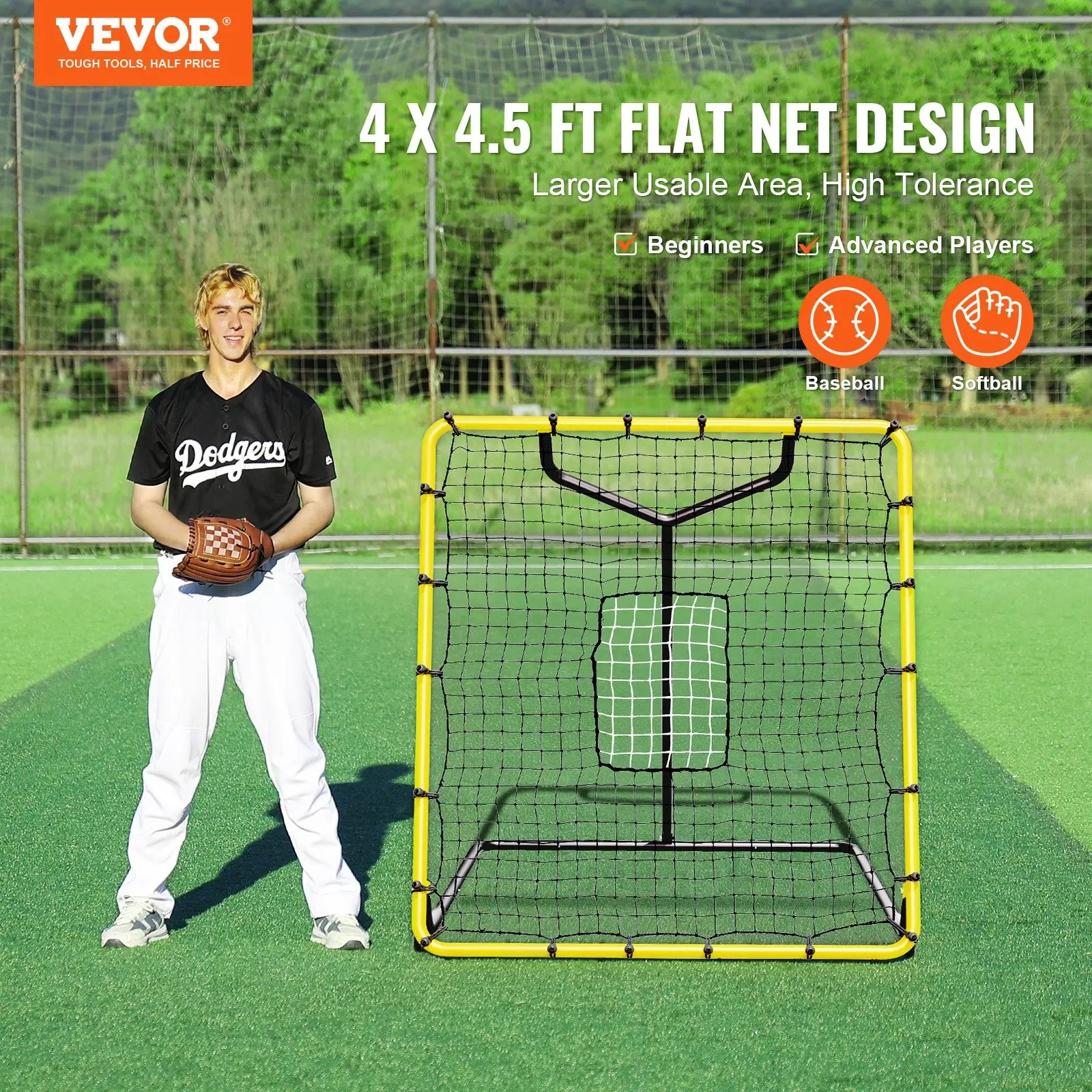 VEVOR Baseball And Softball Rebounder Net, 4 x 4.5 Feet PitchBack Baseball Nest for Pitching and Fielding Training, Pitch Return Trainer Rebound Net with Pitching Target, 4 Adjustable Angles - Image 11