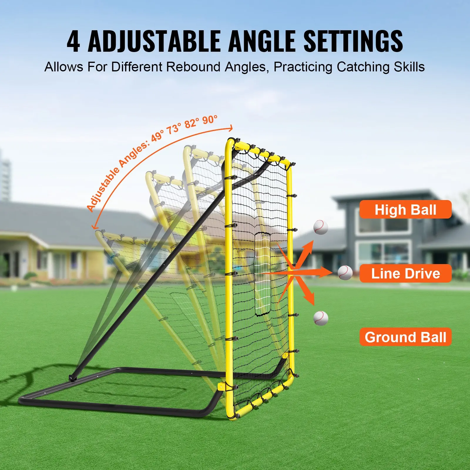 VEVOR Baseball And Softball Rebounder Net, 4 x 4.5 Feet PitchBack Baseball Nest for Pitching and Fielding Training, Pitch Return Trainer Rebound Net with Pitching Target, 4 Adjustable Angles - Image 12