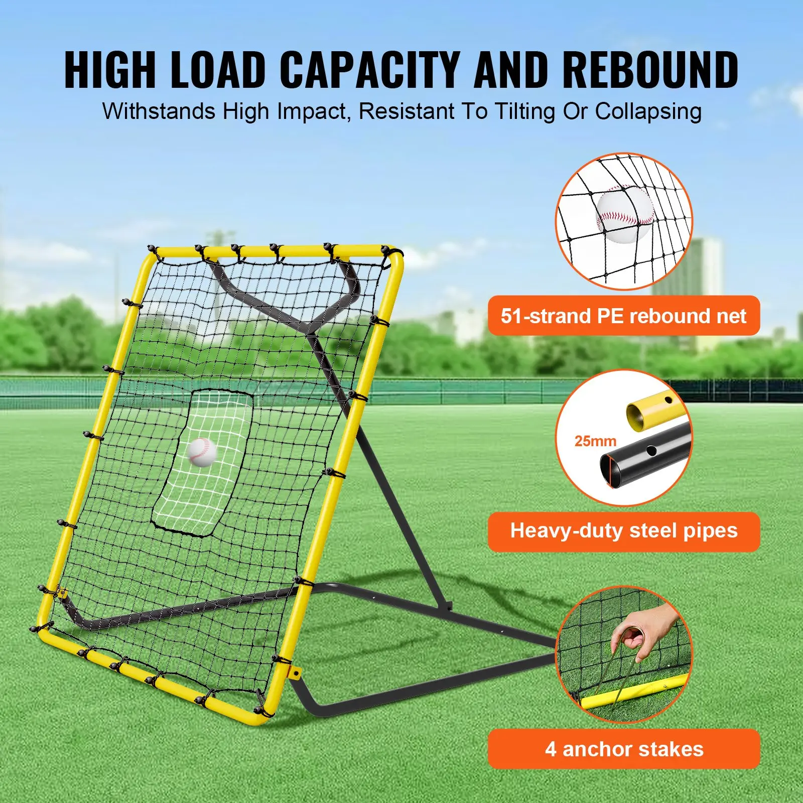 VEVOR Baseball And Softball Rebounder Net, 4 x 4.5 Feet PitchBack Baseball Nest for Pitching and Fielding Training, Pitch Return Trainer Rebound Net with Pitching Target, 4 Adjustable Angles - Image 14