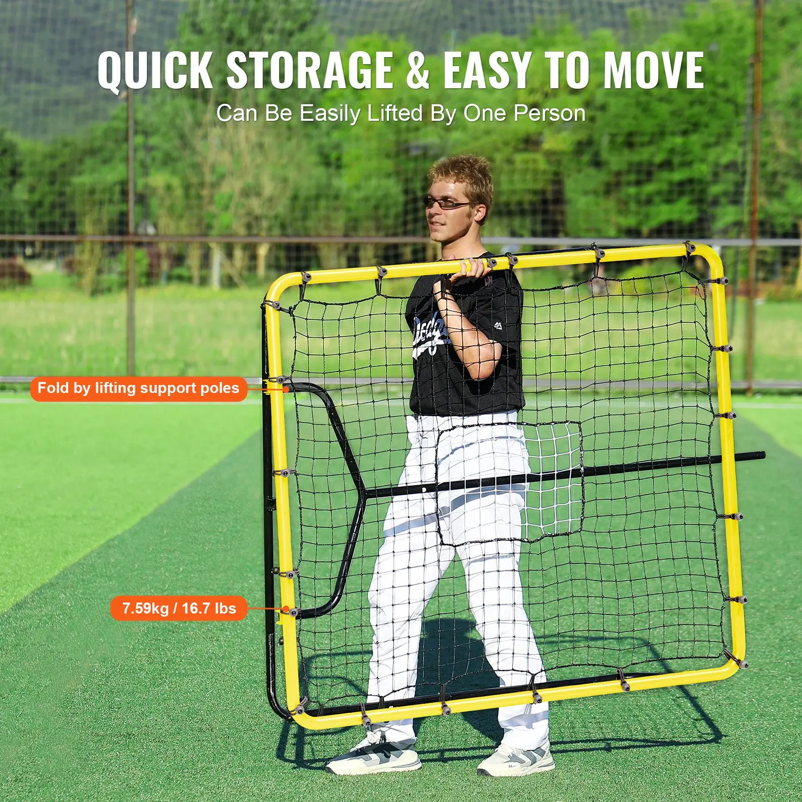 VEVOR Baseball And Softball Rebounder Net, 4 x 4.5 Feet PitchBack Baseball Nest for Pitching and Fielding Training, Pitch Return Trainer Rebound Net with Pitching Target, 4 Adjustable Angles - Image 15