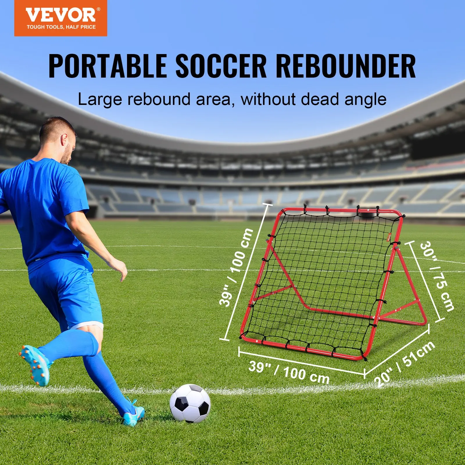 VEVOR Soccer Rebounder Rebound Net, Kick-Back 39"x39", Portable Football Training Gifts, Aids & Equipment for Kids Teens & All Ages, Easy Set Up & Perfect Storage