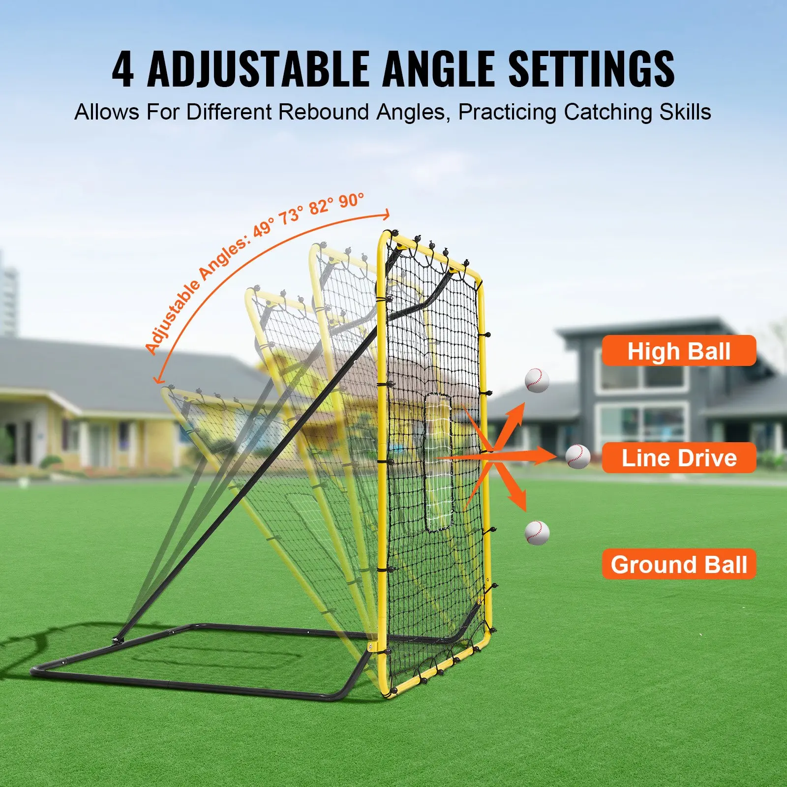 VEVOR Baseball And Softball Rebounder Net, 4 x 4.5 Feet PitchBack Baseball Nest for Pitching and Fielding Training, Pitch Return Trainer Rebound Net with Pitching Target, 4 Adjustable Angles - Image 2