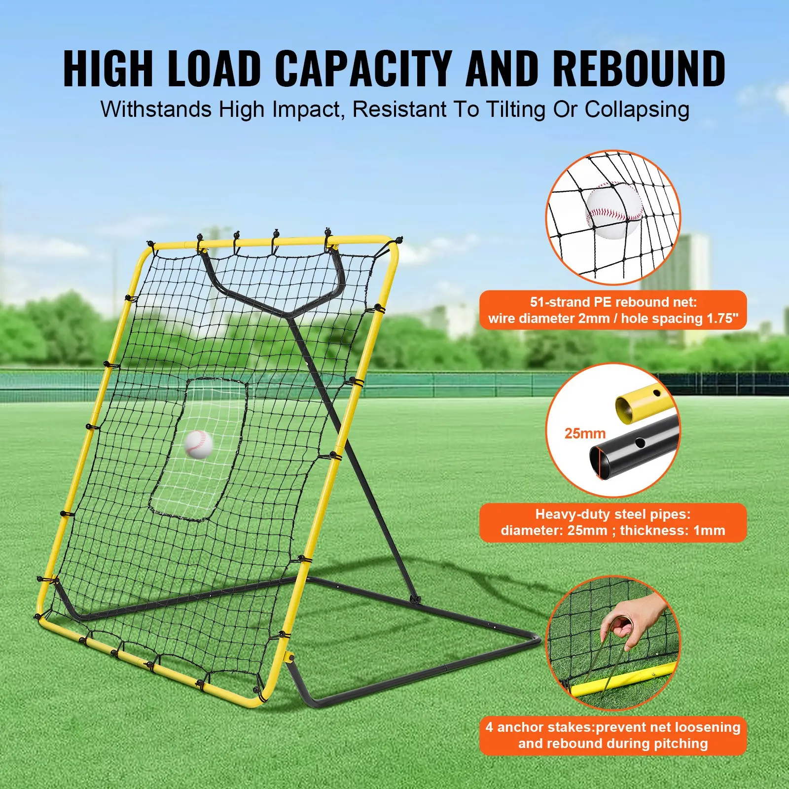 VEVOR Baseball And Softball Rebounder Net, 4 x 4.5 Feet PitchBack Baseball Nest for Pitching and Fielding Training, Pitch Return Trainer Rebound Net with Pitching Target, 4 Adjustable Angles - Image 4