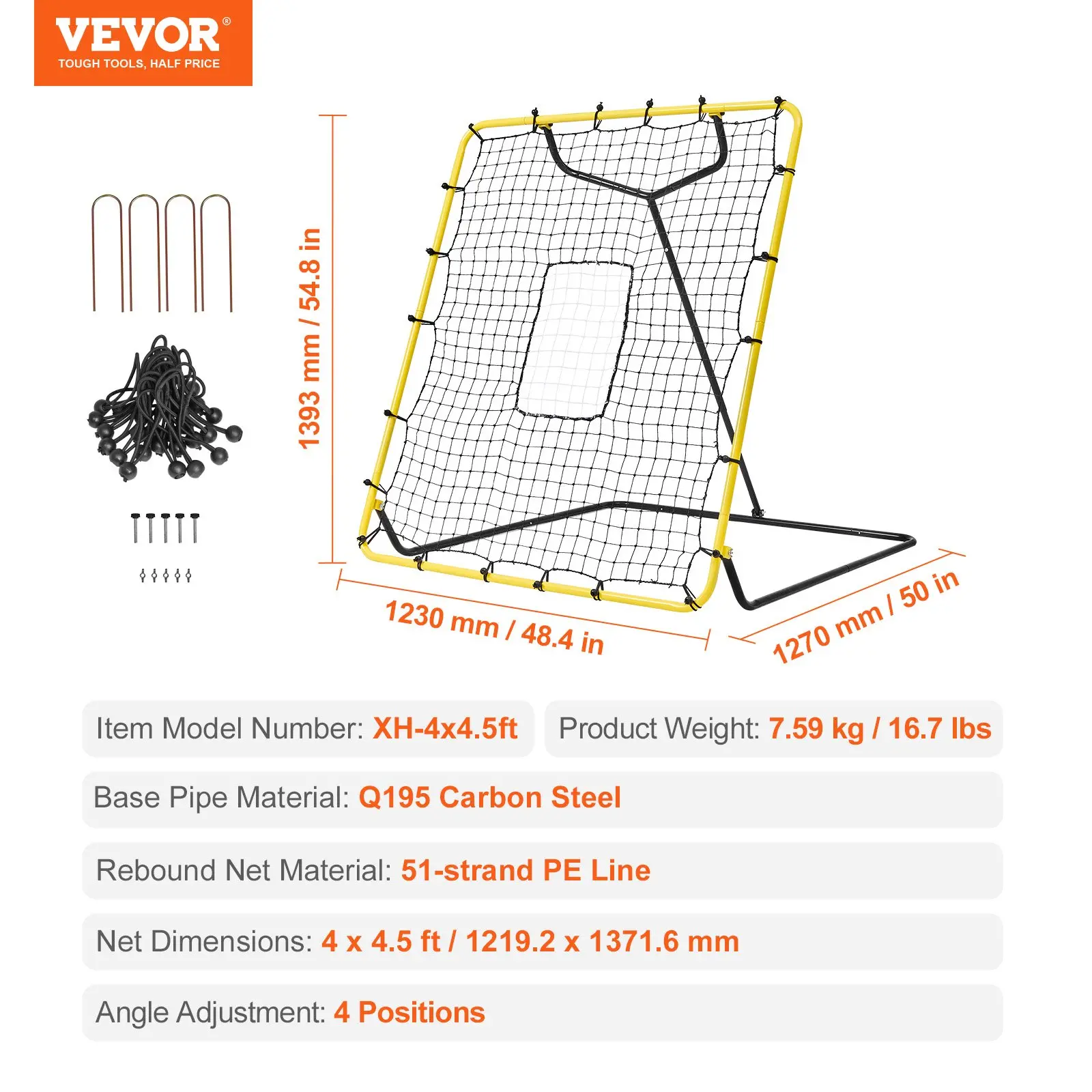VEVOR Baseball And Softball Rebounder Net, 4 x 4.5 Feet PitchBack Baseball Nest for Pitching and Fielding Training, Pitch Return Trainer Rebound Net with Pitching Target, 4 Adjustable Angles - Image 6