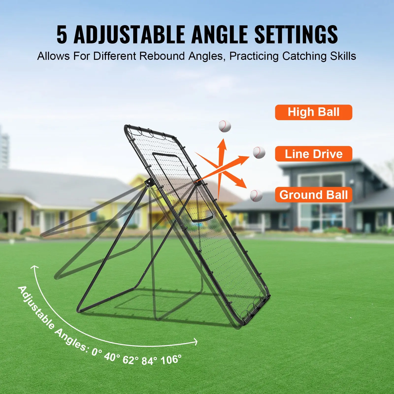 VEVOR Baseball And Softball Rebounder Net, 4 x 6 Feet PitchBack Baseball Nest for Pitching and Fielding Training, Pitch Return Trainer Rebound Net with Pitching Target, 4 Adjustable Angles - Image 2