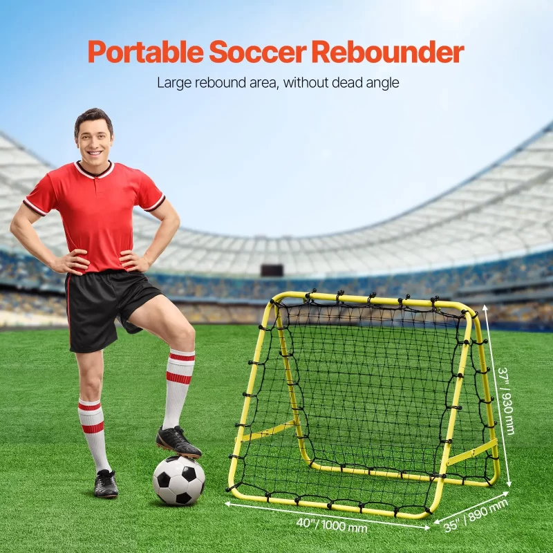 VEVOR Soccer Rebounder Rebound Net, 40"x35"x37" Portable Football Training Gifts, Fully Adjustable Angles Goal Net, Aids & Equipment for Kids Teens & All Ages, Easy Set Up & Perfect Storage
