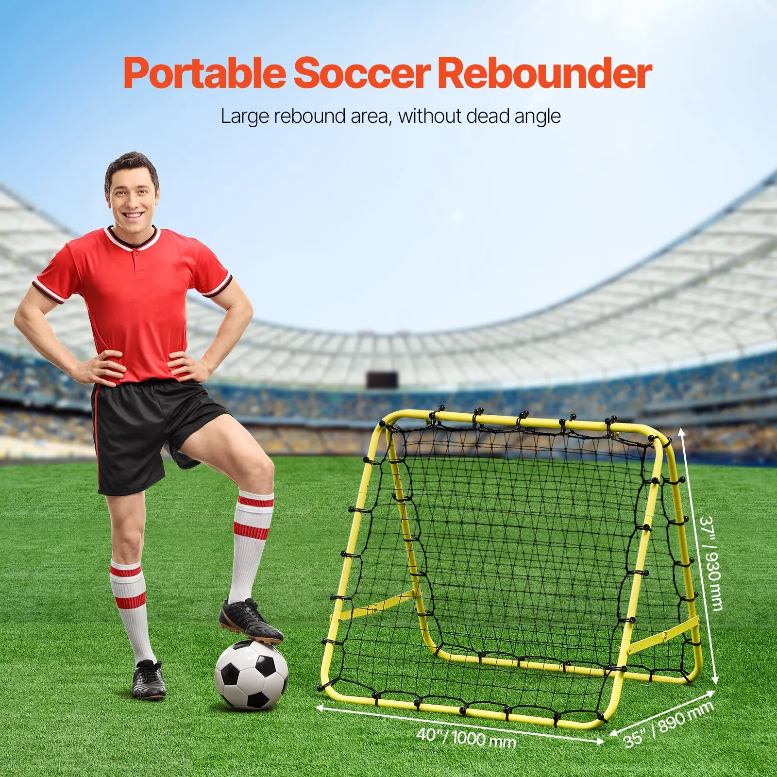 VEVOR Soccer Rebounder Rebound Net, 40"x35"x37" Portable Football Training Gifts, Fully Adjustable Angles Goal Net, Aids & Equipment for Kids Teens & All Ages, Easy Set Up & Perfect Storage