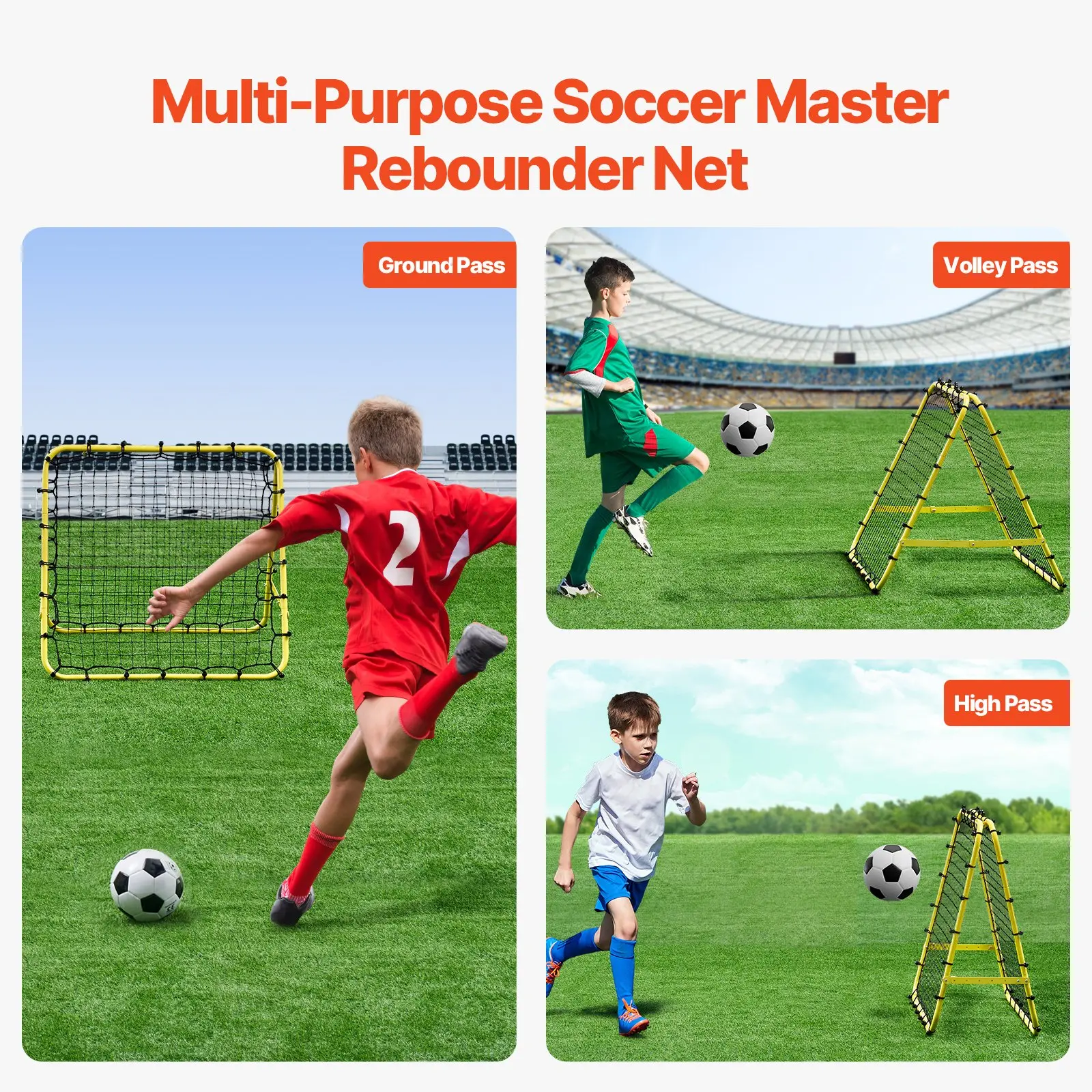 VEVOR Soccer Rebounder Rebound Net, 40"x35"x37" Portable Football Training Gifts, Fully Adjustable Angles Goal Net, Aids & Equipment for Kids Teens & All Ages, Easy Set Up & Perfect Storage - Image 6