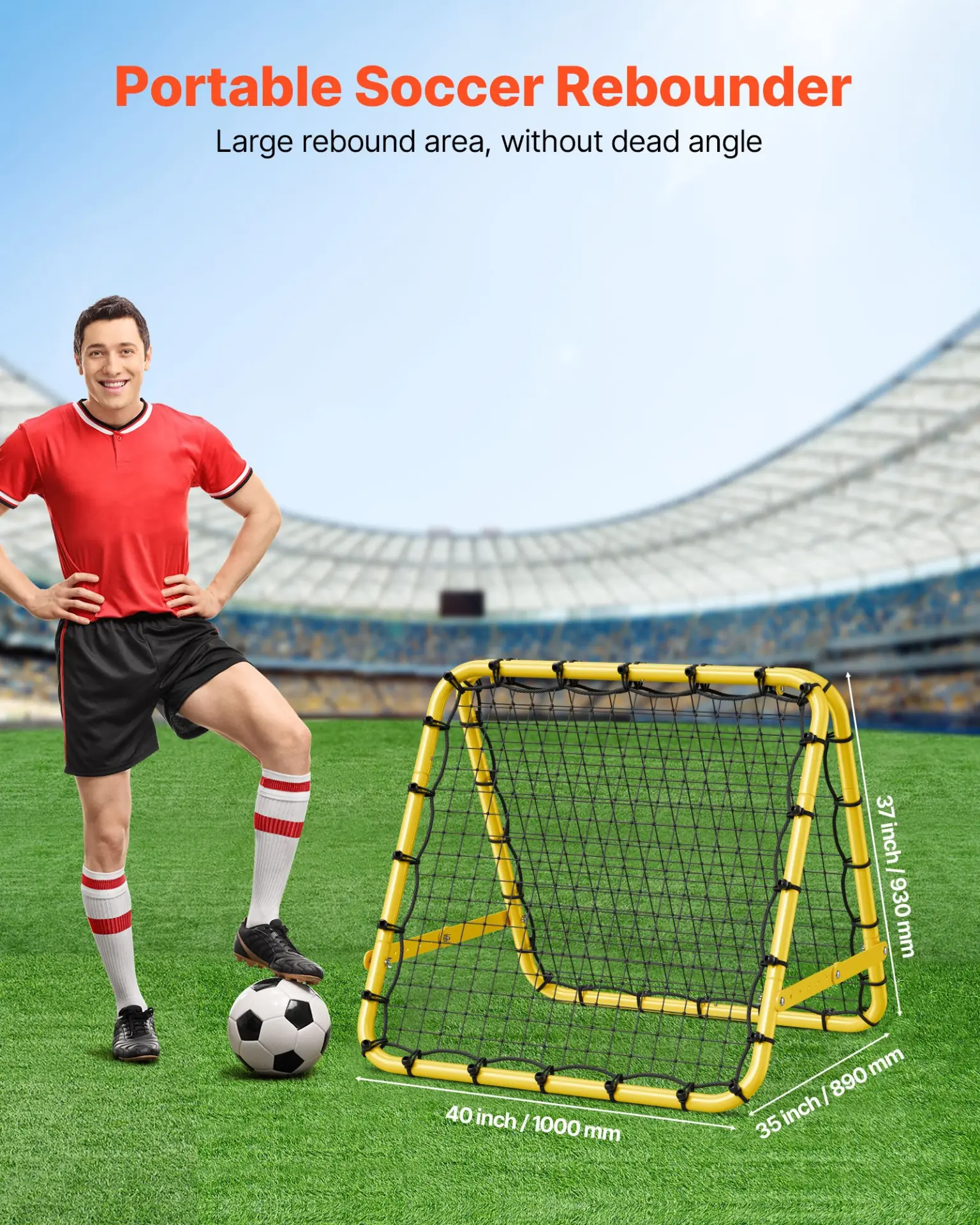 VEVOR Soccer Rebounder Rebound Net, 40"x35"x37" Portable Football Training Gifts, Fully Adjustable Angles Goal Net, Aids & Equipment for Kids Teens & All Ages, Easy Set Up & Perfect Storage - Image 11